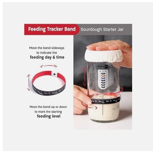 KneadAce Sourdough Starter Jar With Date Marked Feeding Band, Thermometer, NWT - Picture 4 of 14